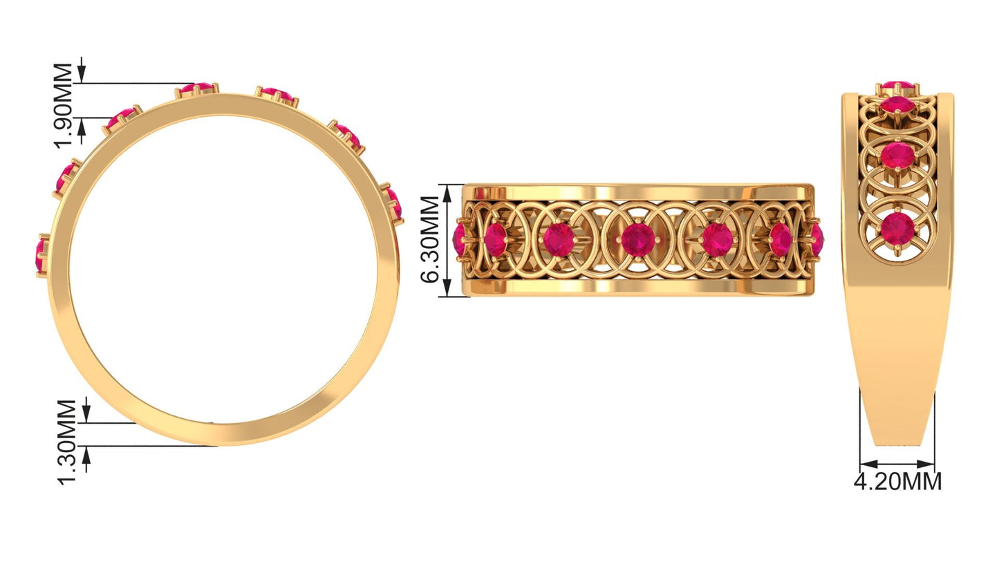 Vintage Inspired Ruby Half Eternity Anniversary Band Ring