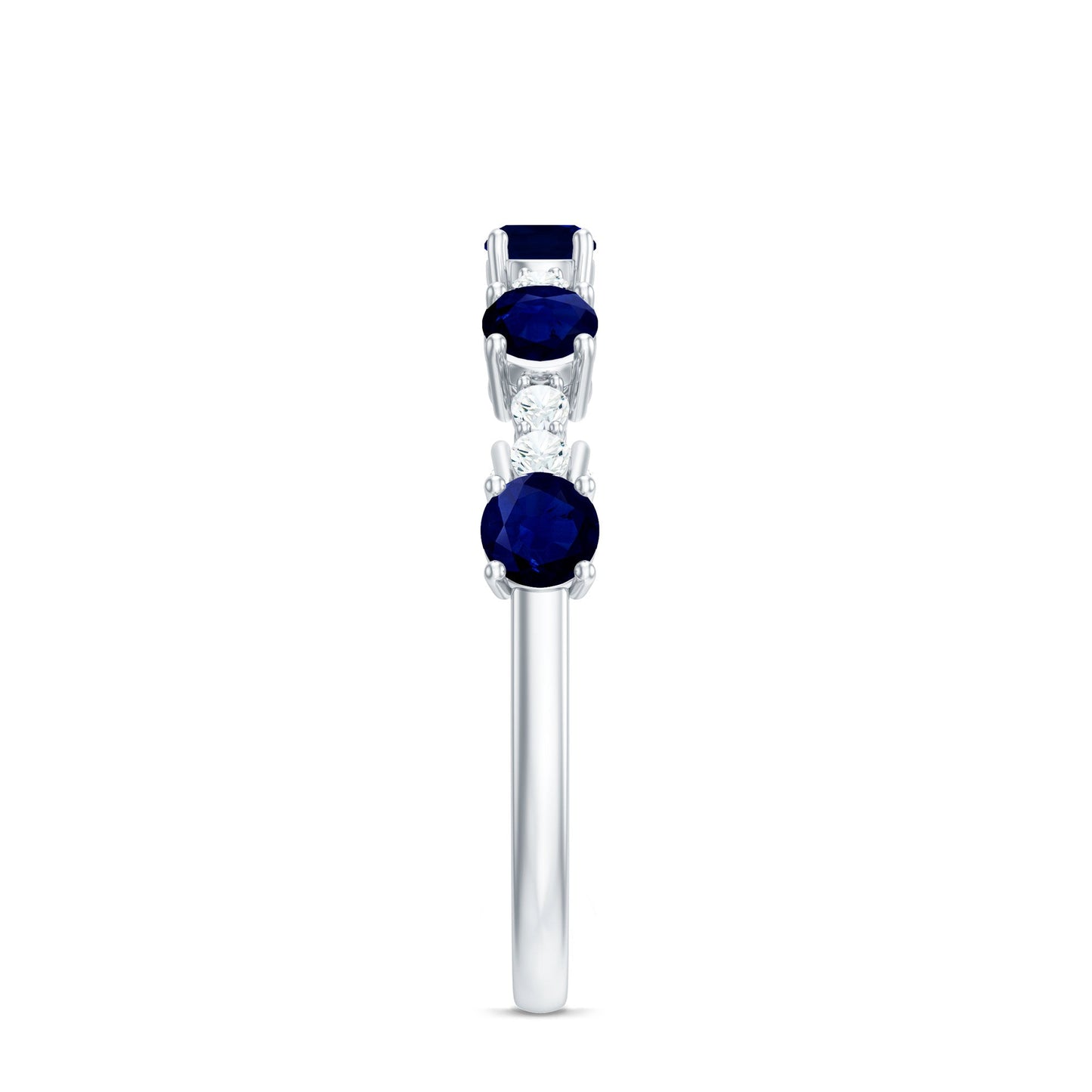 Round Blue Sapphire and Diamond Half Eternity Ring