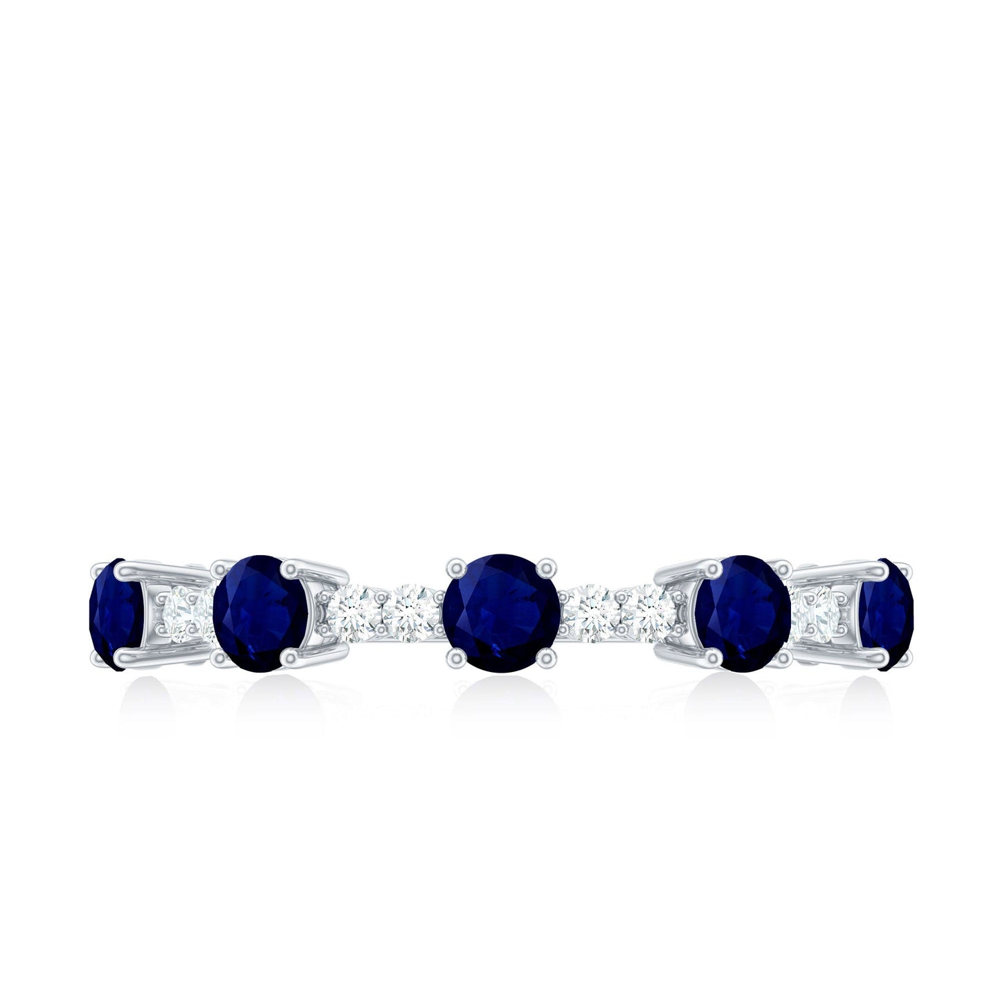 Round Blue Sapphire and Diamond Half Eternity Ring