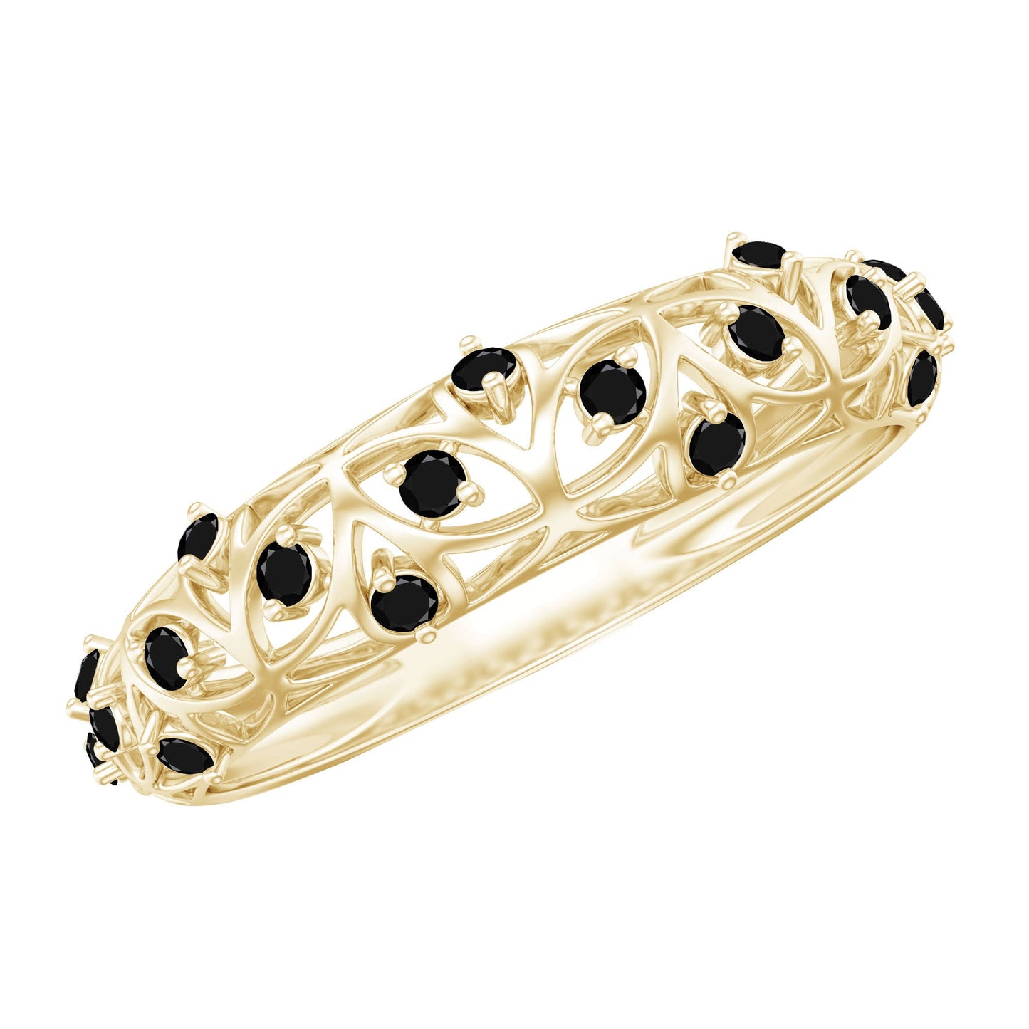 Round Cut Certified Black Onyx Filigree Wedding Band