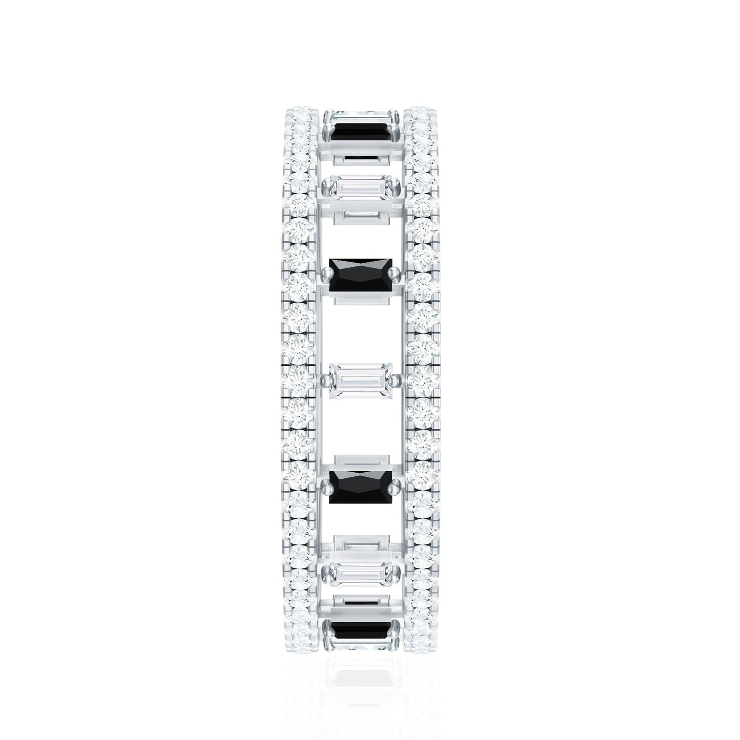 Baguette Cut Black Spinel and Moissanite Wedding Band for Women