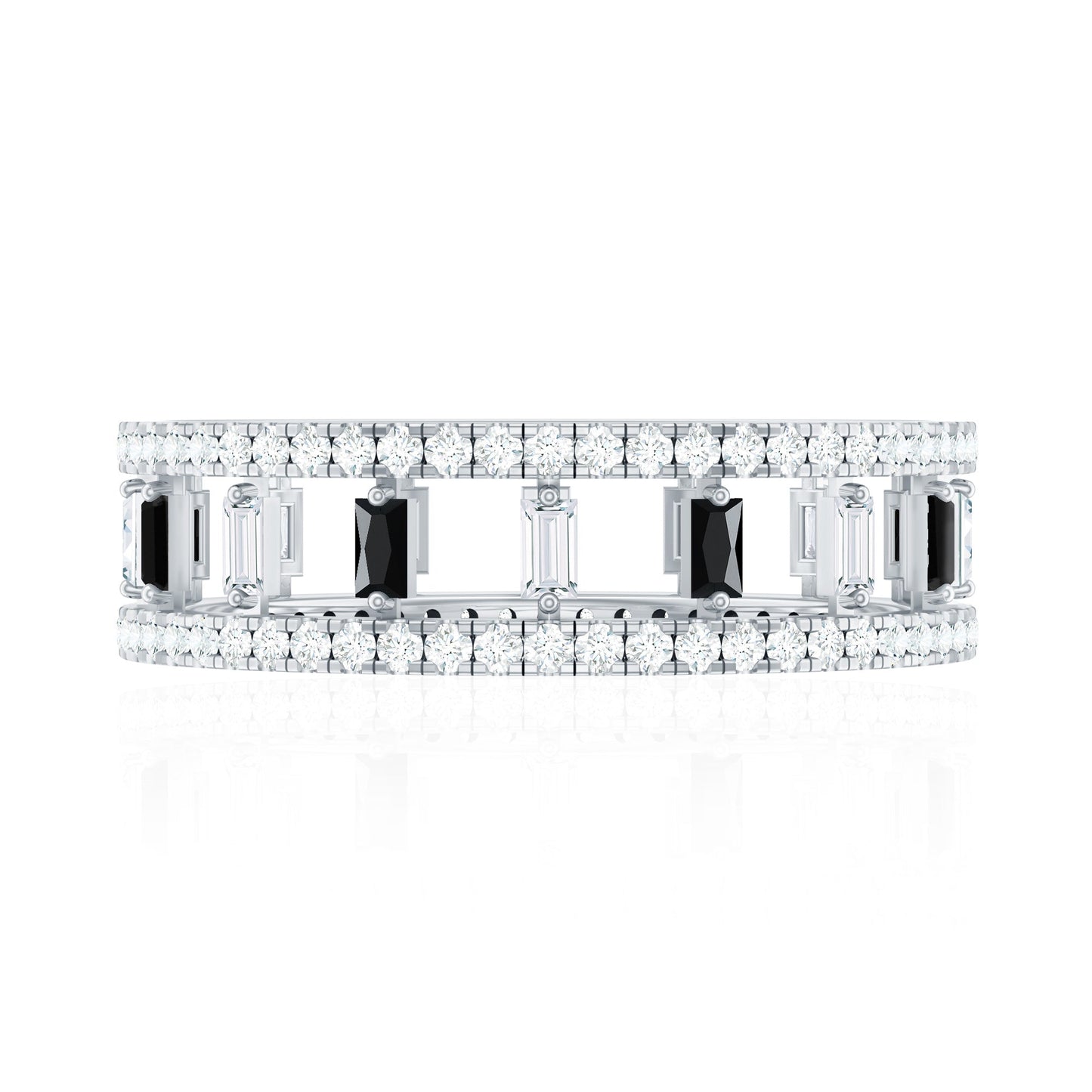 Baguette Cut Black Spinel and Moissanite Wedding Band for Women