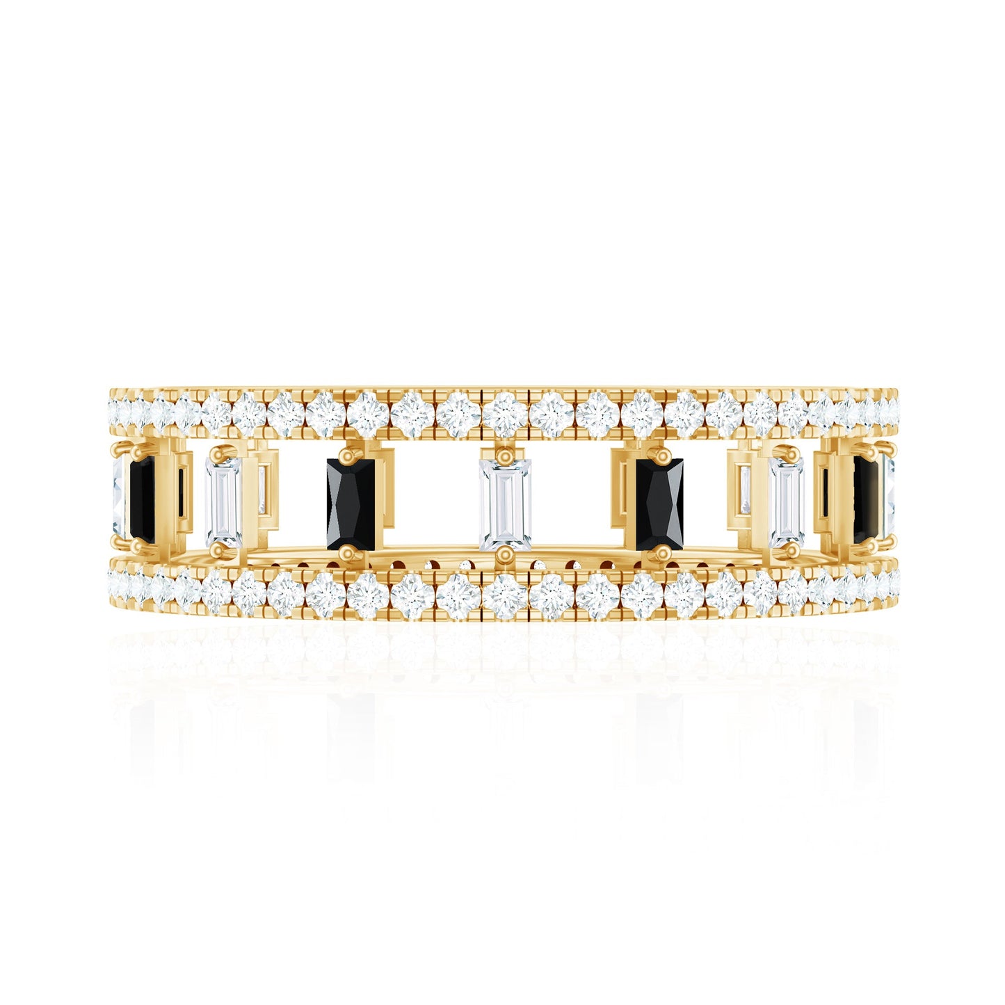 Baguette Cut Black Spinel and Moissanite Wedding Band for Women