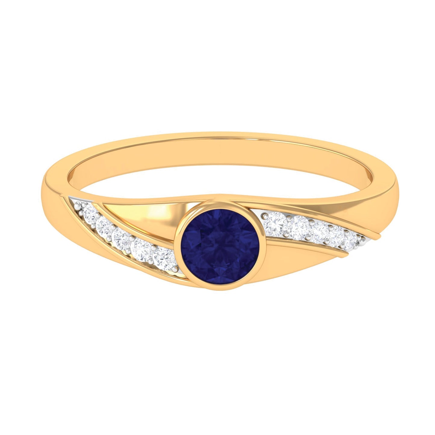 Bezel Set Blue Sapphire and Diamond Engagement Ring for Men