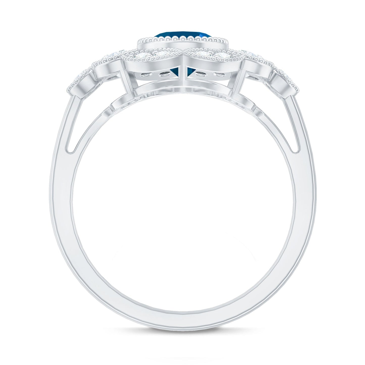 Real Oval London Blue Topaz Vintage Engagement Ring with Diamond
