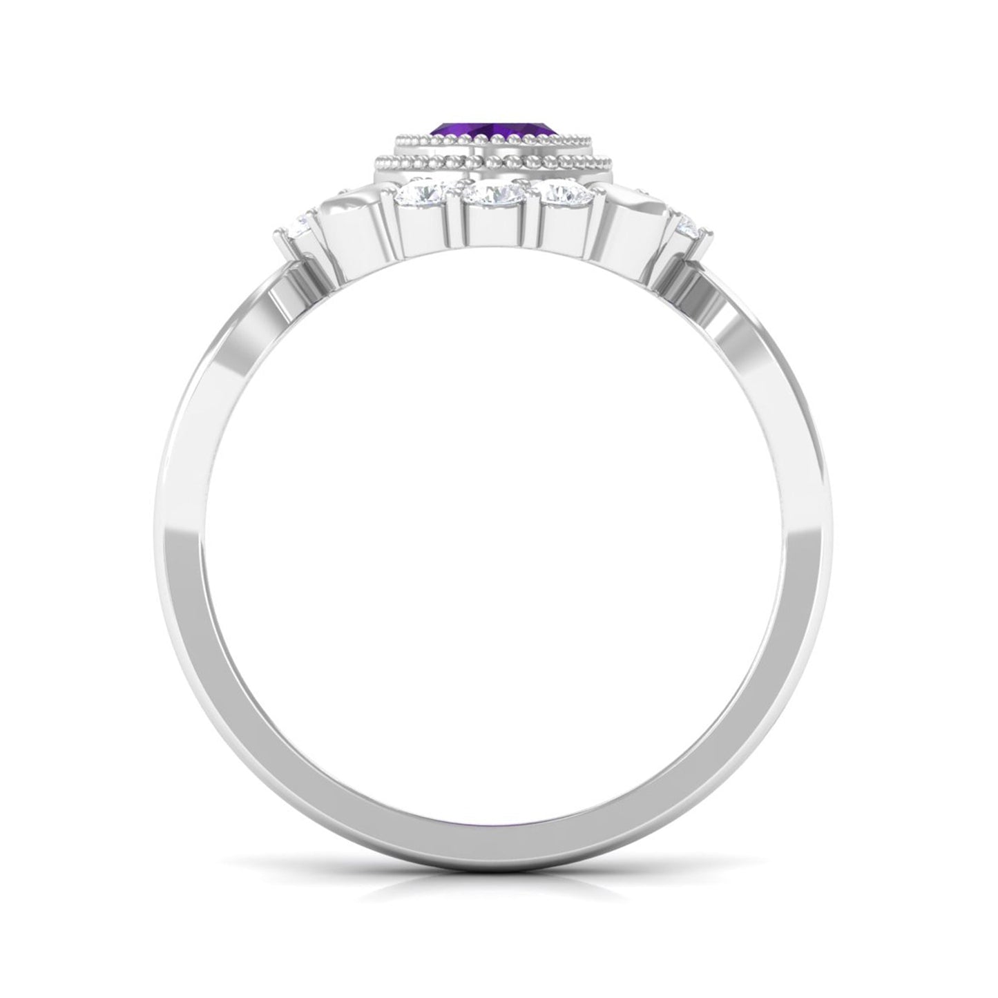 Vintage Inspired 1 Carat Amethyst Oval Engagement Ring with Diamond