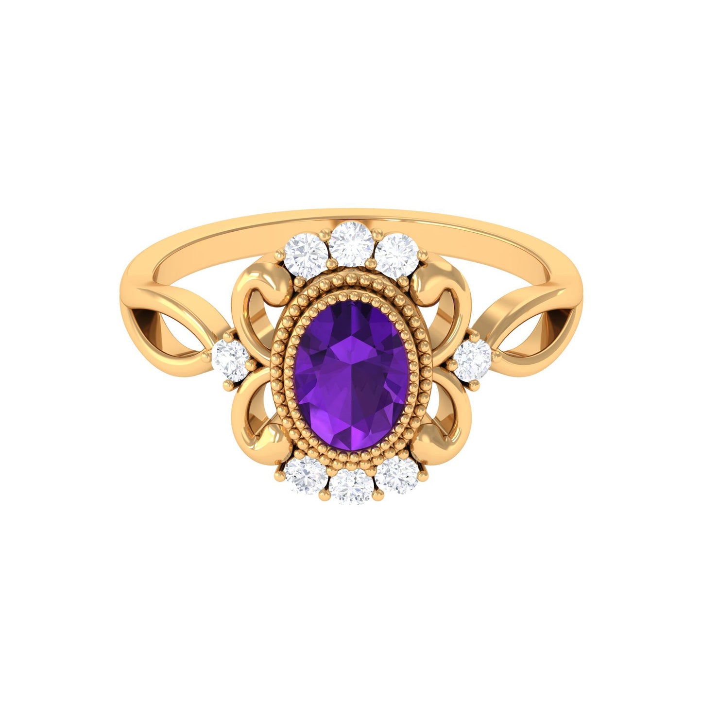 Vintage Inspired 1 Carat Amethyst Oval Engagement Ring with Diamond