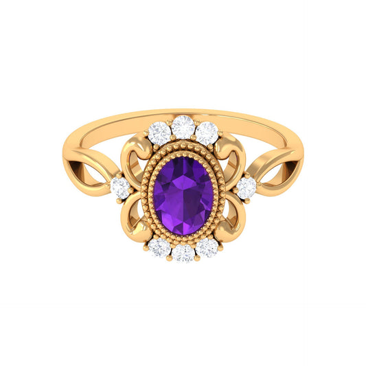 Vintage Inspired 1 Carat Amethyst Oval Engagement Ring with Diamond