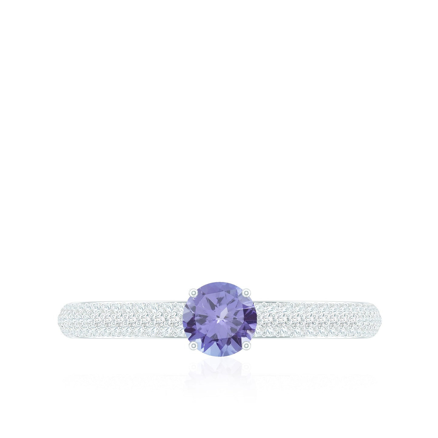 Natural Tanzanite Engagement Ring with Pave Diamond Side Stones