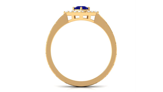 0.4 Carat Minimal Blue Sapphire and Diamond Ring with Textured Details