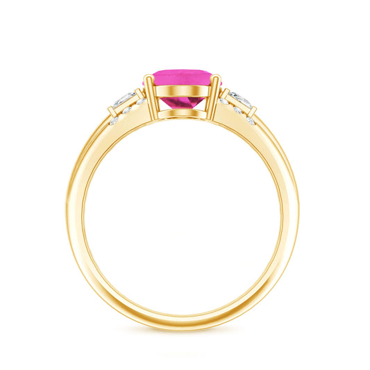 Lab Grown Pink Sapphire Oval Solitaire Engagement Ring with Diamond