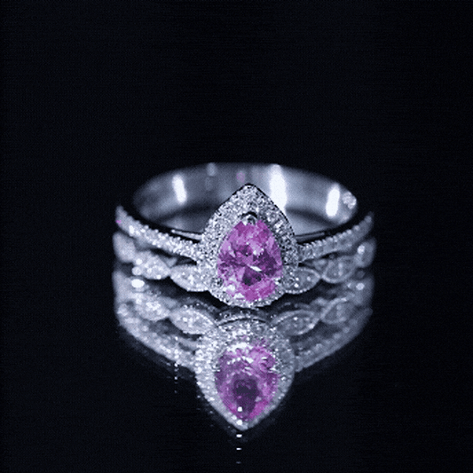 Lab Grown Pink Sapphire Pear Shaped Engagement Ring Set
