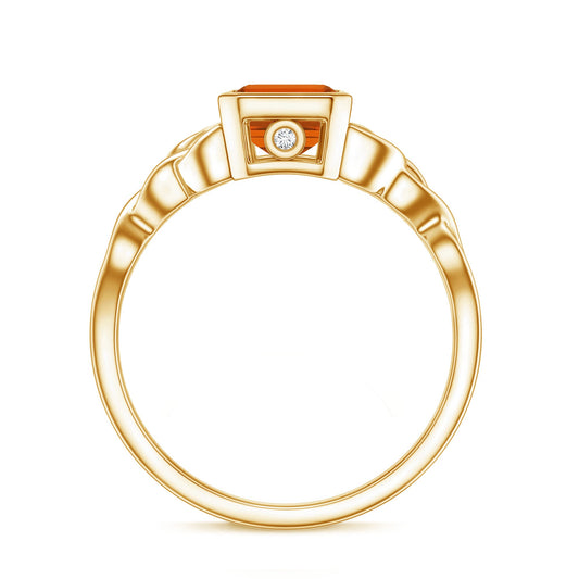1.75 Carat Emerald Cut Lab Grown Orange Sapphire Diamond Bezel Set Engagement Ring