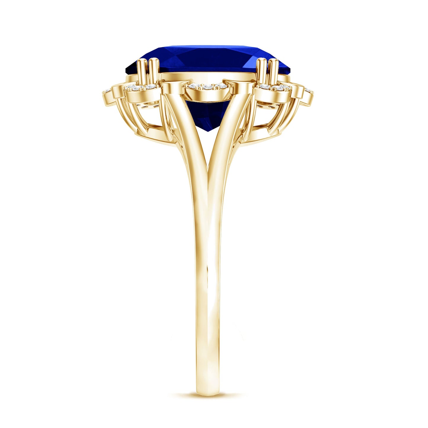 Certified 6 Carat Oval Lab Grown Blue Sapphire Retro Engagement Ring with Diamond