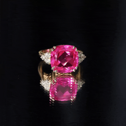 Lab Grown Pink Sapphire Solitaire Engagement Ring with Diamond Trio