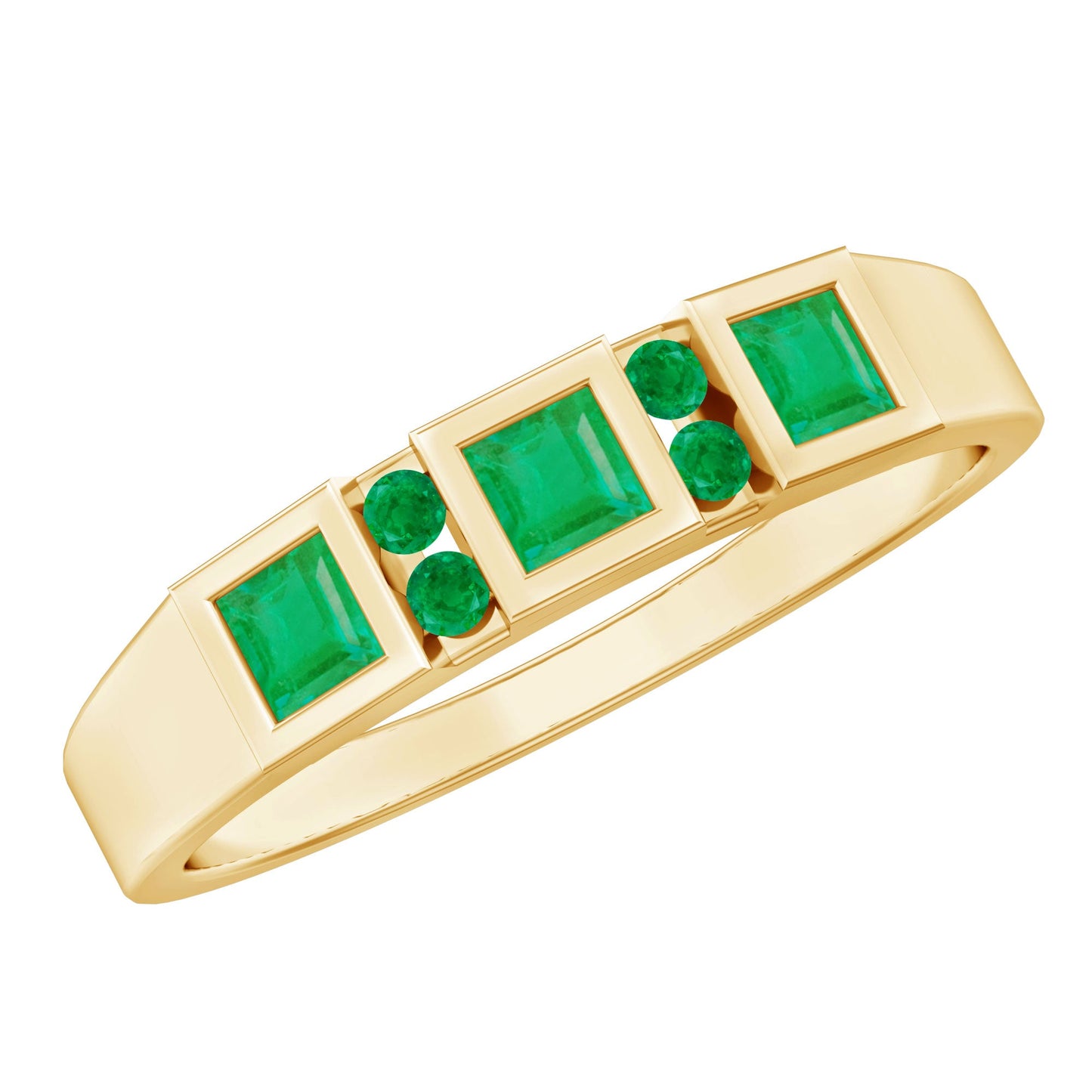 Natural Emerald Princess Cut Band Ring