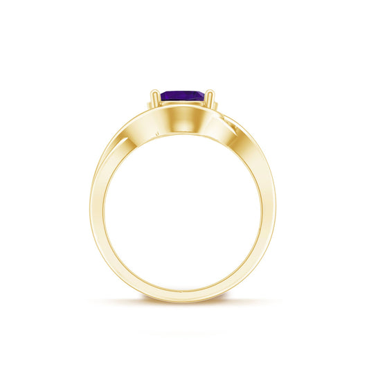 Real February Birthstone Amethyst Promise Ring with Crossover Shank
