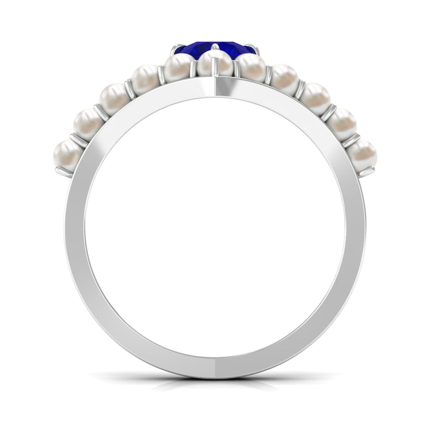 0.9 Carat Solitaire Blue Sapphire and Freshwater Pearl Chevron Ring