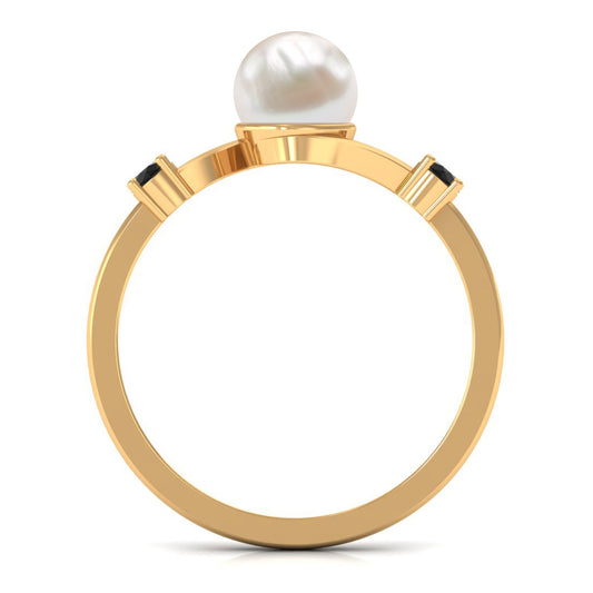 2.2 Carat Freshwater Pearl Bypass Engagement Ring with Black Diamond