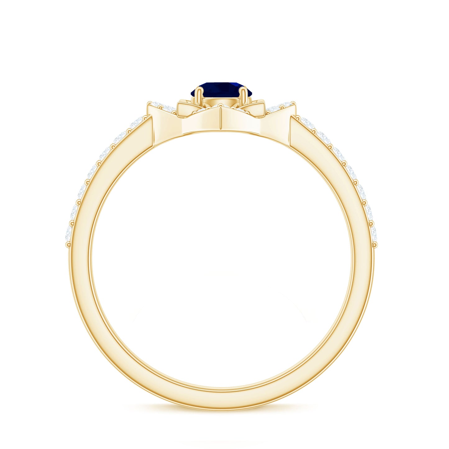 Real Blue Sapphire Diamond Flower Engagement Ring for Women