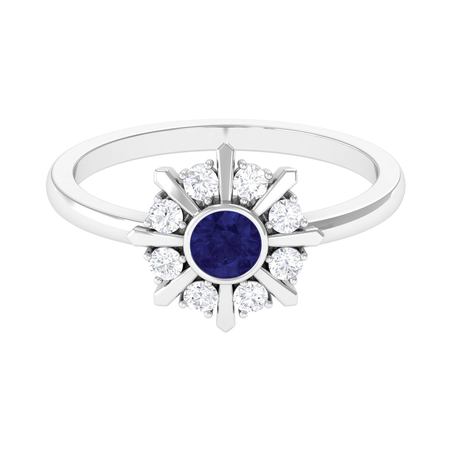 Certified Real Blue Sapphire Flower Promise Ring with Diamond