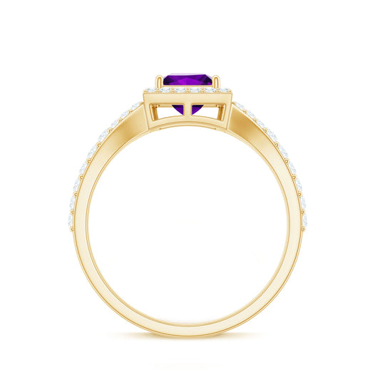 1.2 Carat Amethyst Princess Cut Engagement Ring with Moissanite Split Shank