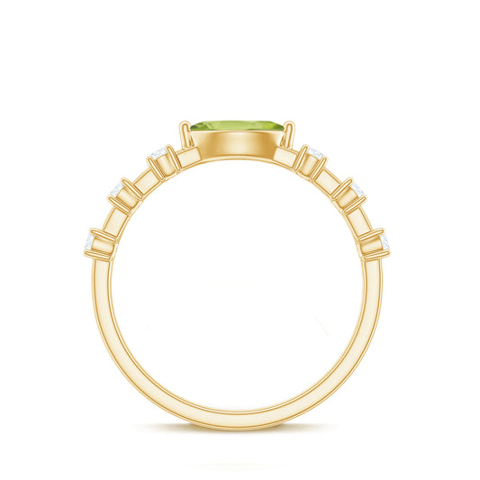0.75 Carat Peridot East West Ring with Diamond Accent