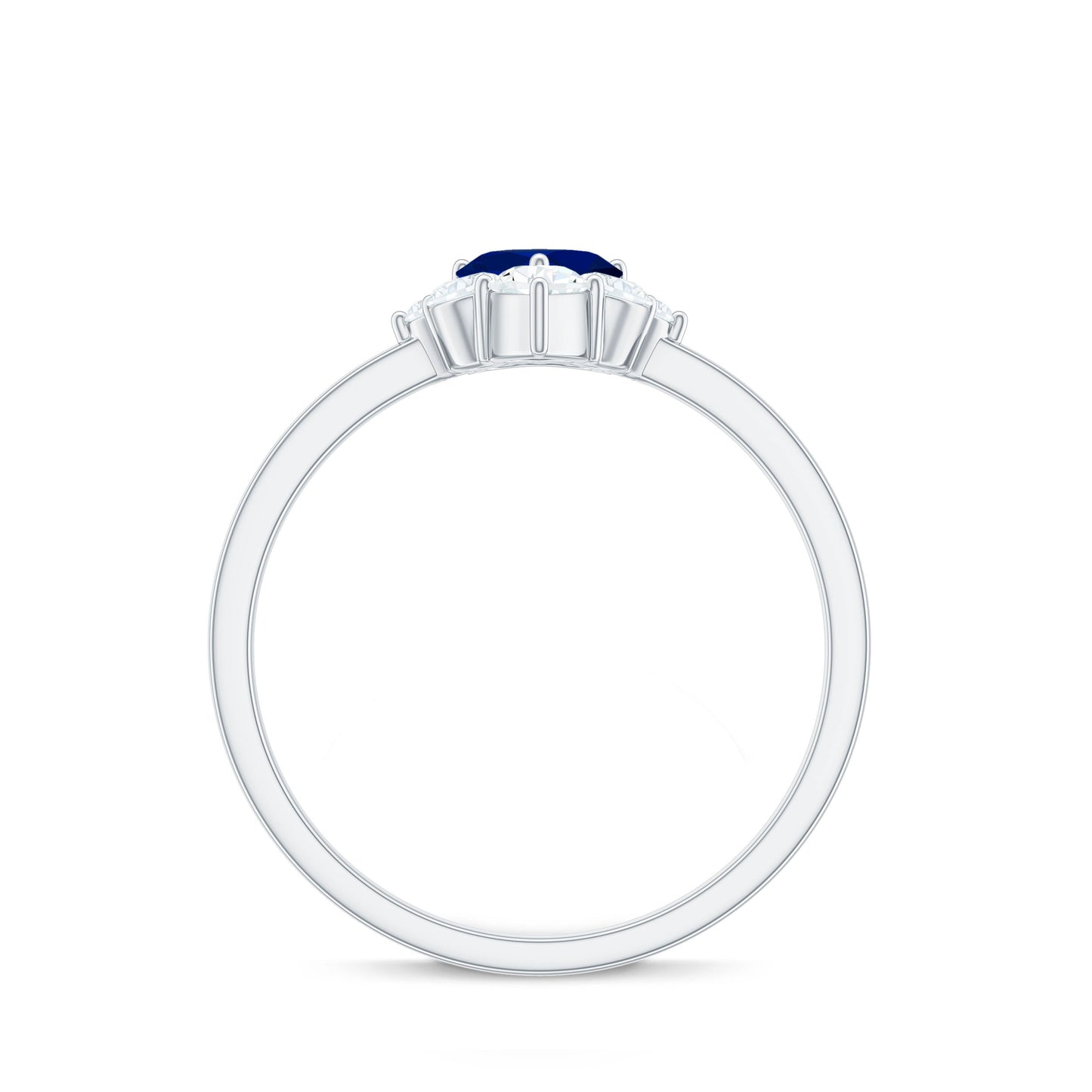 Real 0.6 Carat Heart Shape Blue Sapphire Promise Ring with Diamond