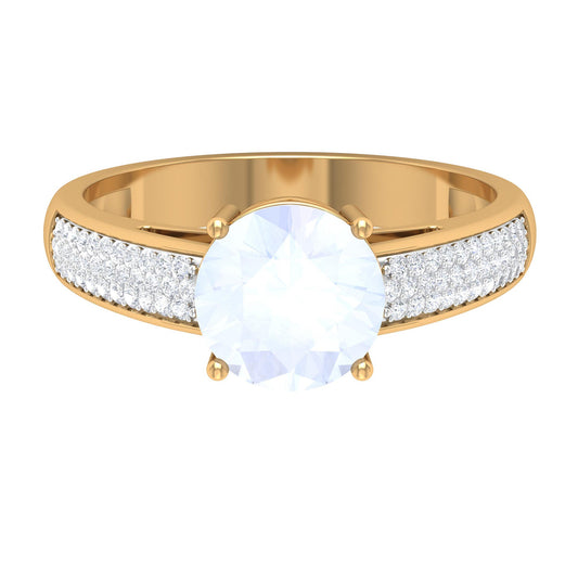 0.8 Carat Moonstone Solitaire and Diamond Side Stone Engagement Ring
