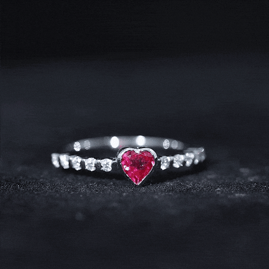0.9 Carat Heart Shape Created Ruby Engagement Ring with Diamond