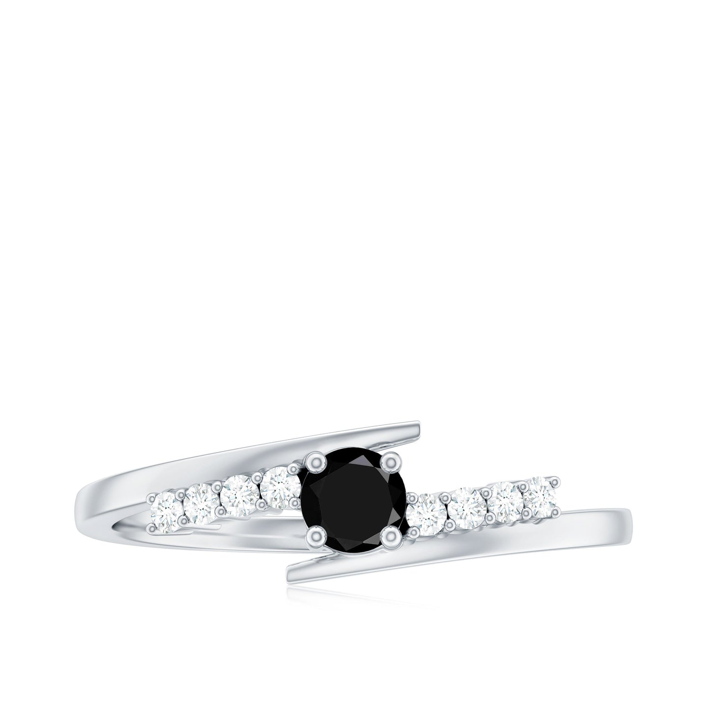 0.2 Carat Round Black Onyx Minimal Promise Ring with Diamond