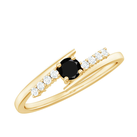 0.2 Carat Round Black Onyx Minimal Promise Ring with Diamond