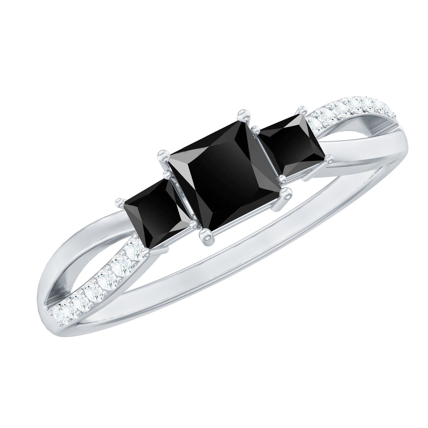 Certified 1 Carat Lab Grown Black Diamond 3 Stone Engagement Ring with White Diamond