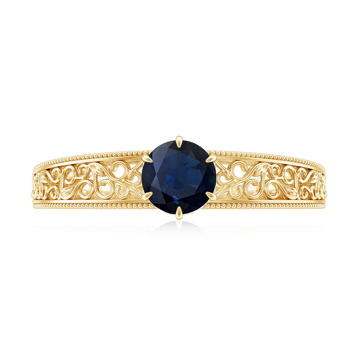 Vintage Inspired 0.9 Carat Blue Sapphire Filigree Engagement Ring for Women