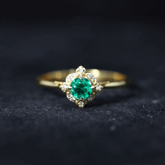 Lab Grown Emerald and Diamond Art Deco Engagement Ring