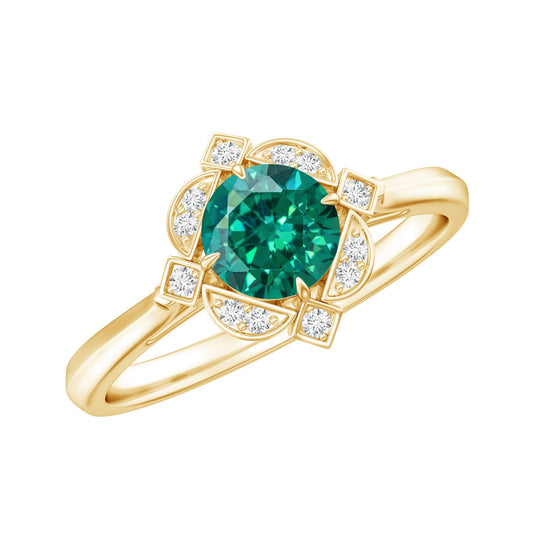 Lab Grown Emerald and Diamond Art Deco Engagement Ring