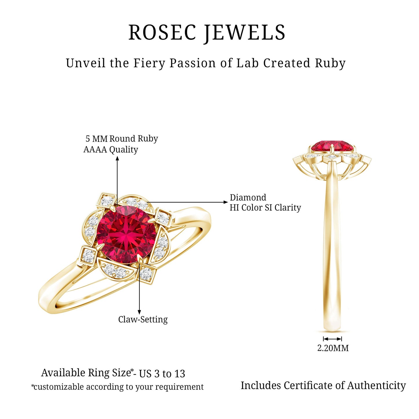 Certified Lab Created Ruby and Diamond Vintage Looking Engagement Ring
