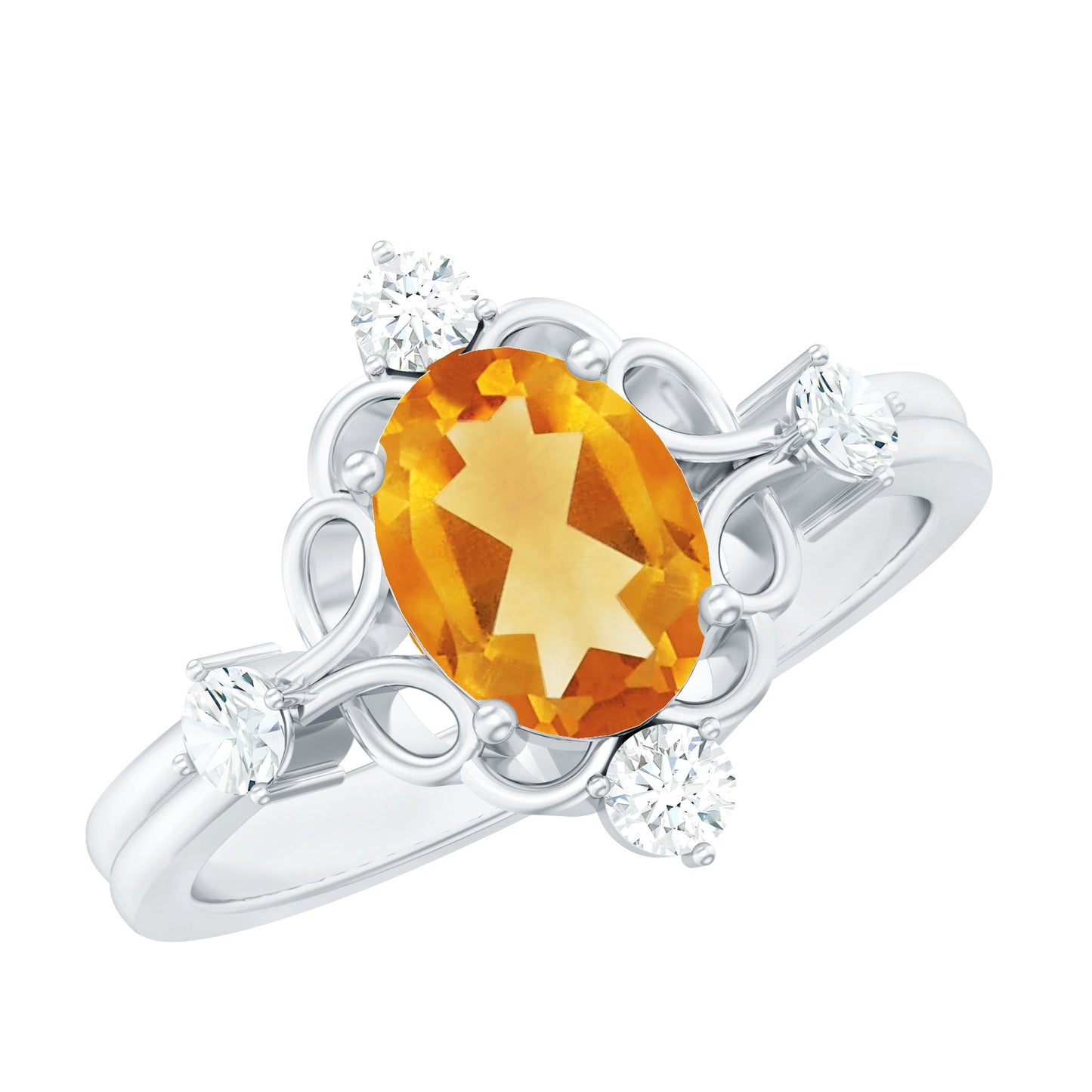 Vintage Style 1 Carat Citrine Oval Engagement Ring with Diamond