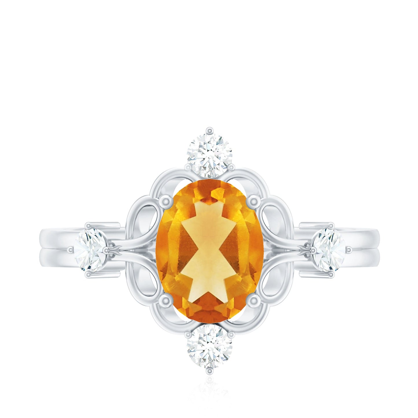 Vintage Style 1 Carat Citrine Oval Engagement Ring with Diamond