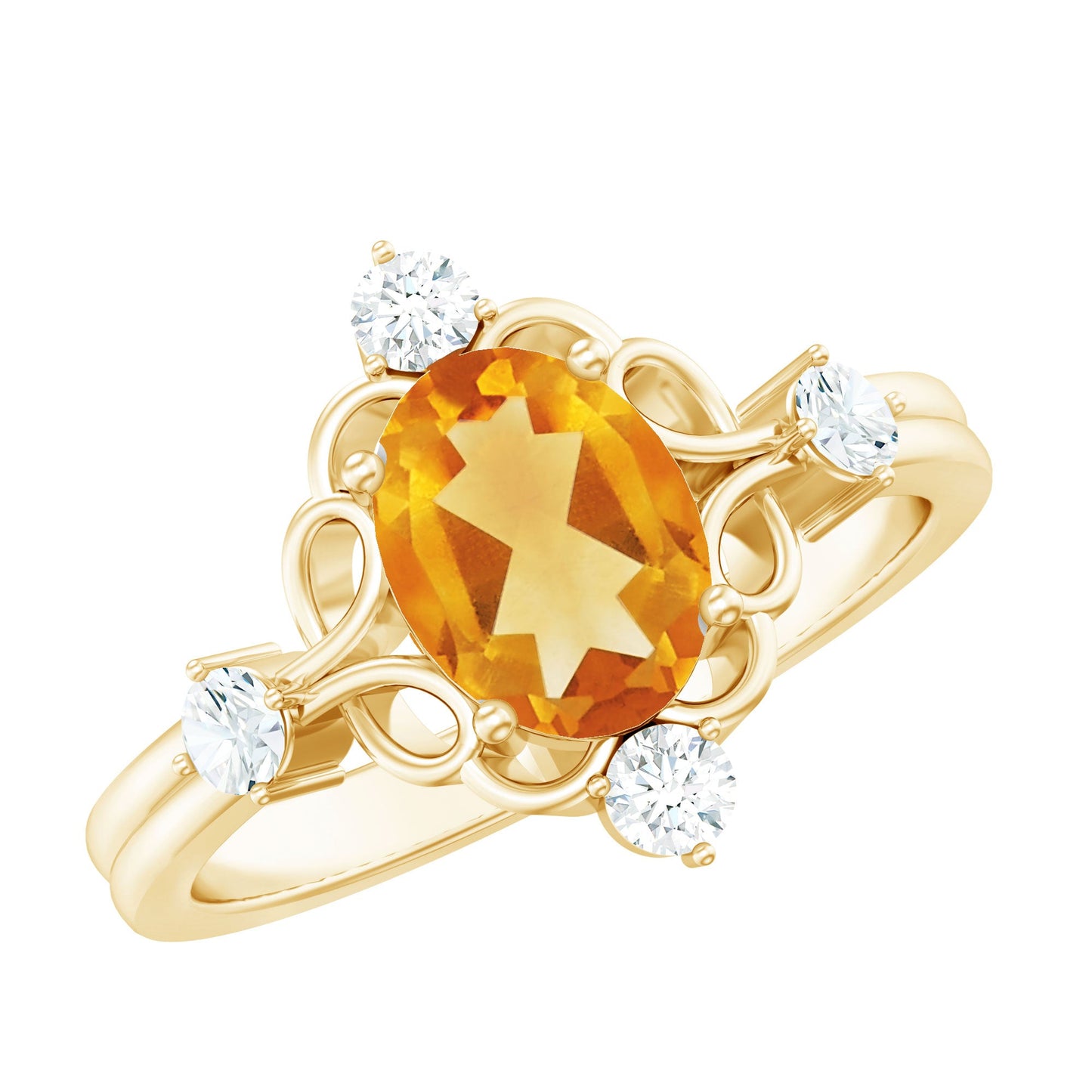 Vintage Style 1 Carat Citrine Oval Engagement Ring with Diamond