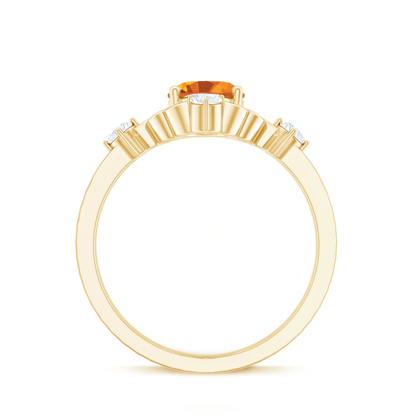 Vintage Style 1 Carat Citrine Oval Engagement Ring with Diamond