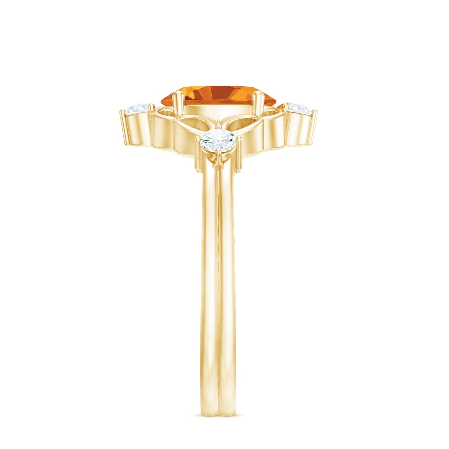 Vintage Style 1 Carat Citrine Oval Engagement Ring with Diamond