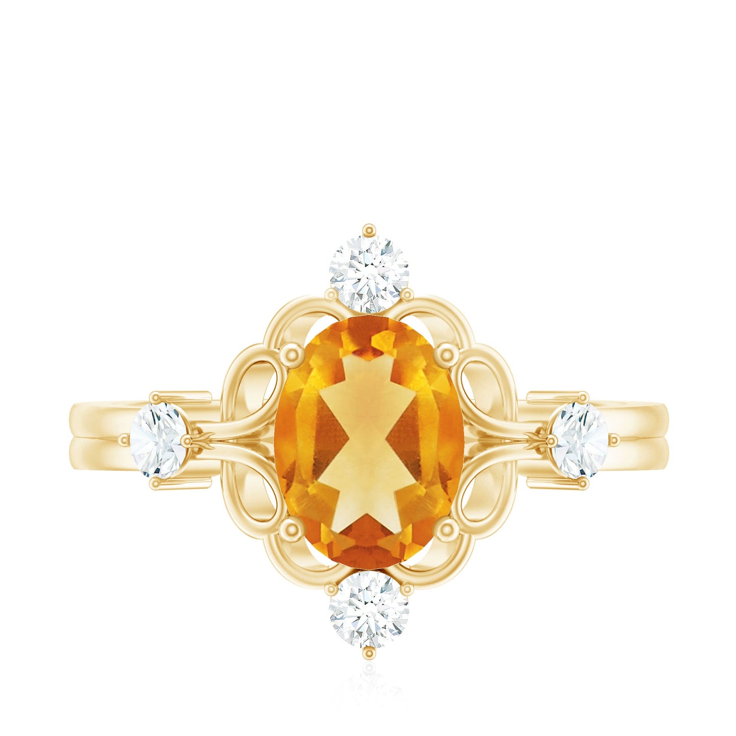 Vintage Style 1 Carat Citrine Oval Engagement Ring with Diamond