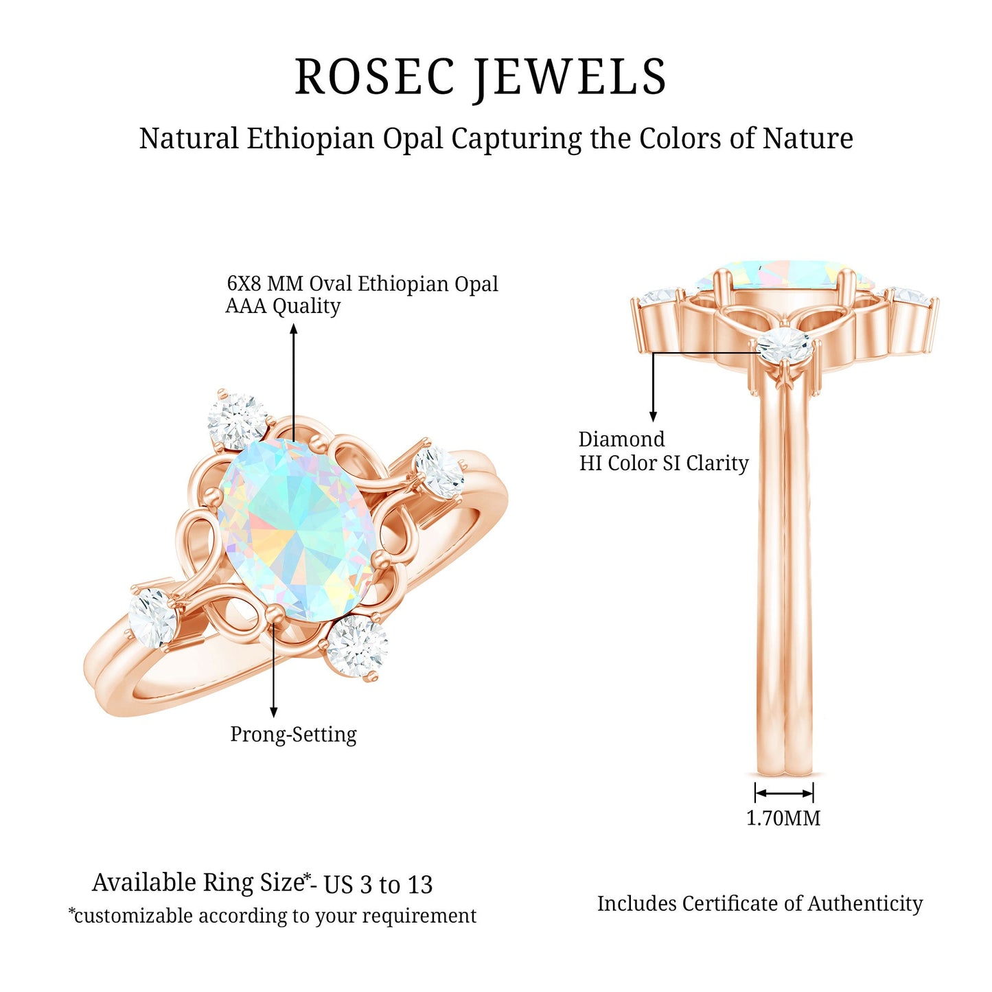 Designer Ethiopian Opal and Diamond  Engagement Ring