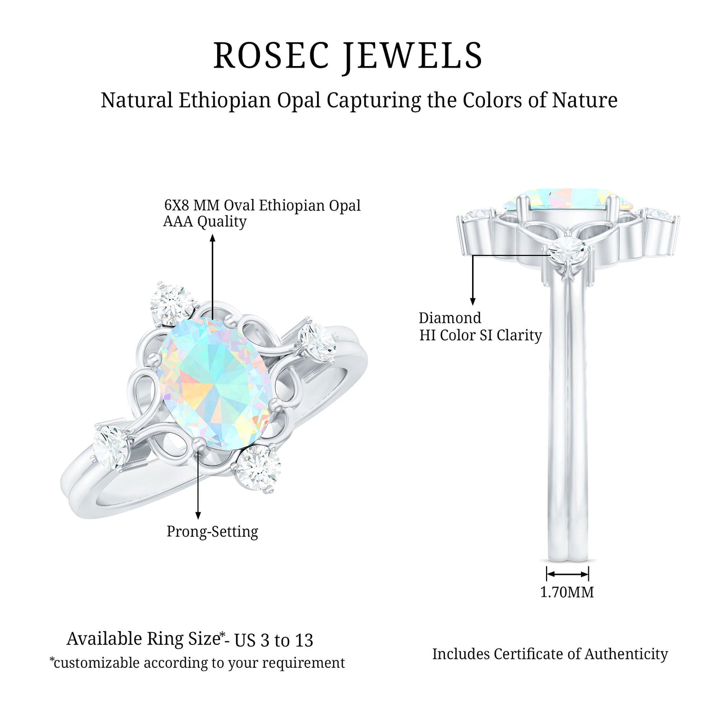 Designer Ethiopian Opal and Diamond  Engagement Ring