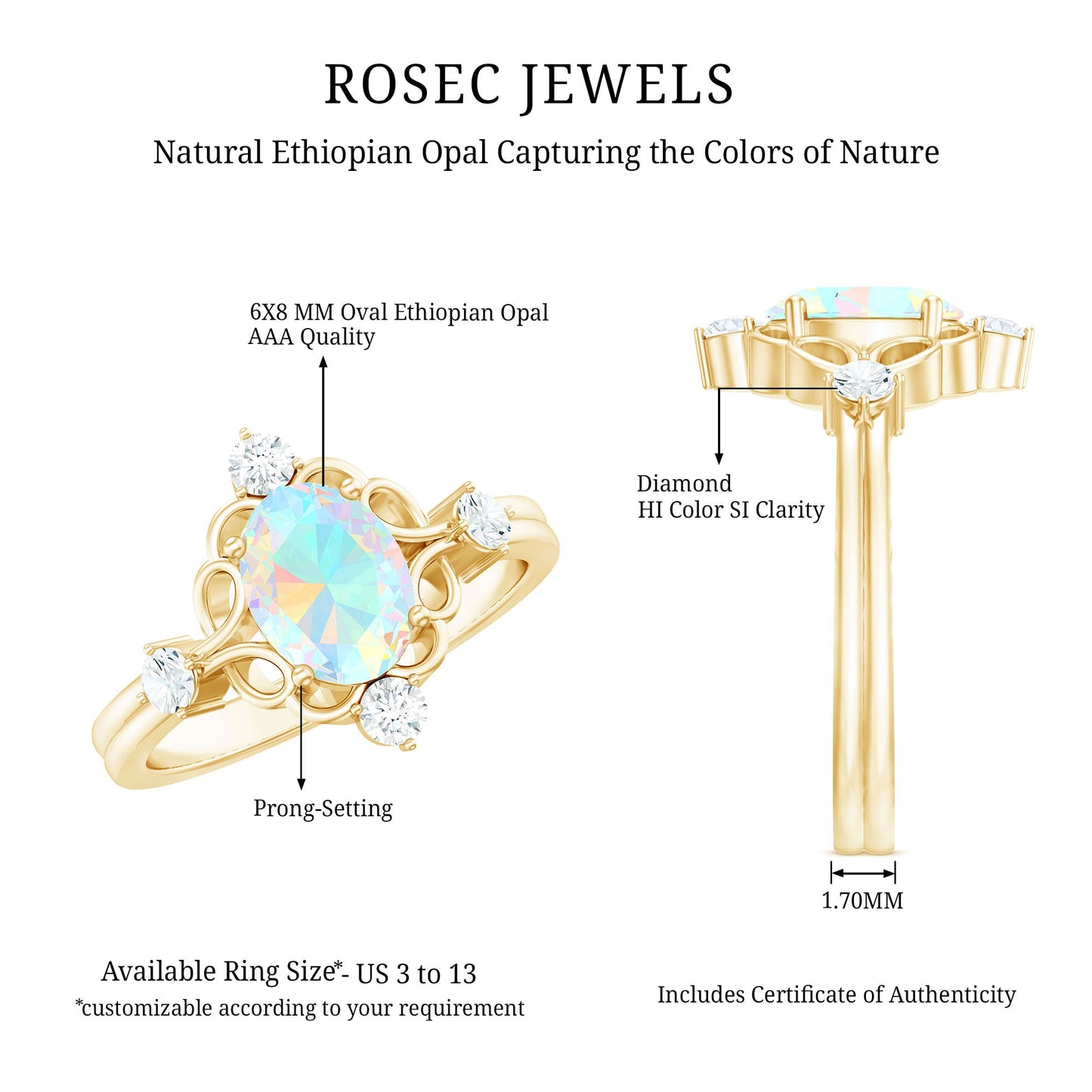 Designer Ethiopian Opal and Diamond  Engagement Ring