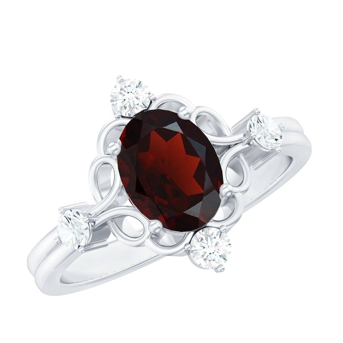 Vintage looking 1.5 Carat Oval Garnet Engagement Ring with Diamond