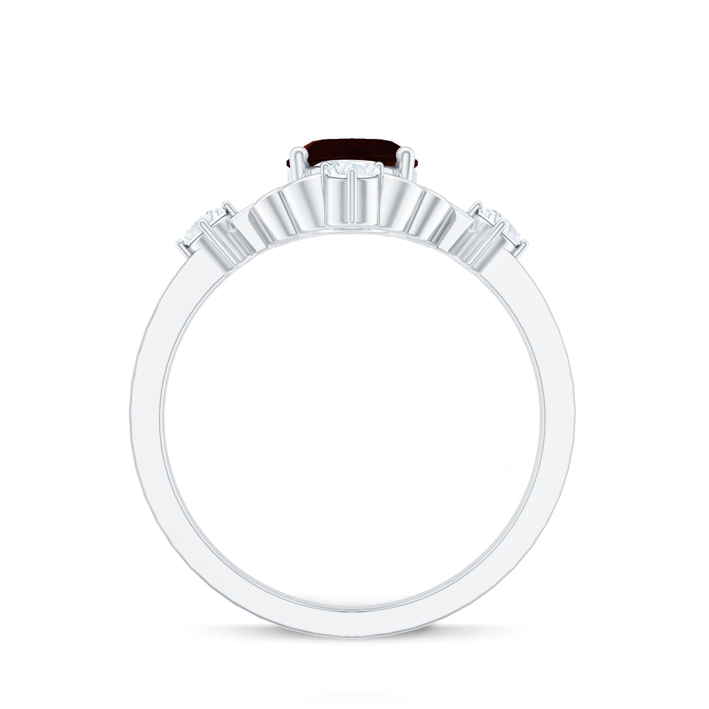 Vintage looking 1.5 Carat Oval Garnet Engagement Ring with Diamond
