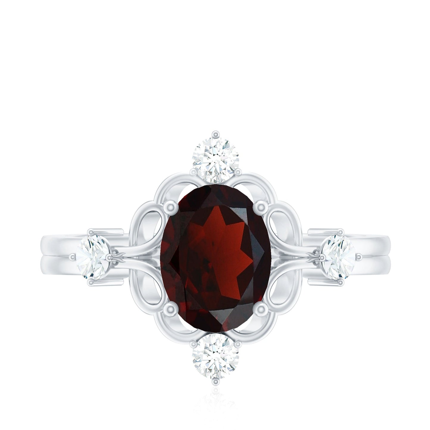 Vintage looking 1.5 Carat Oval Garnet Engagement Ring with Diamond