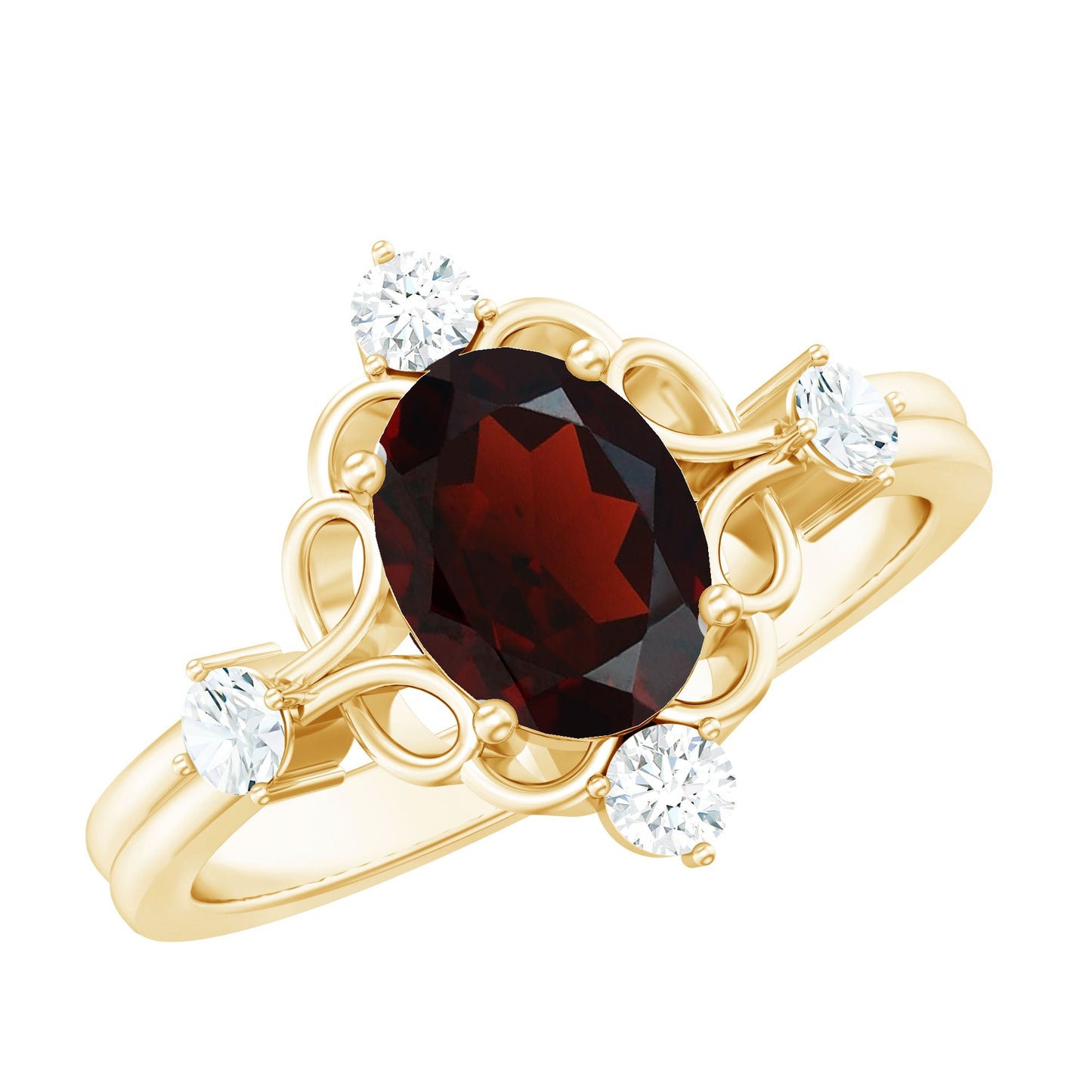 Vintage looking 1.5 Carat Oval Garnet Engagement Ring with Diamond